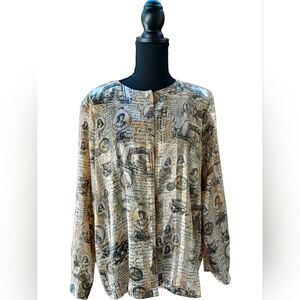 SELLECCA Gold Victorian Era Print Blouse SIZE 14